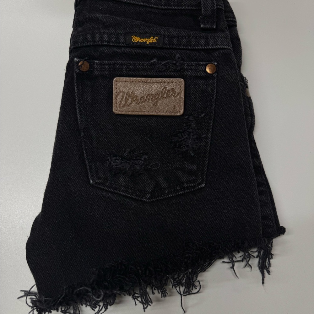 Wrangler Black Distressed Denim Shorts